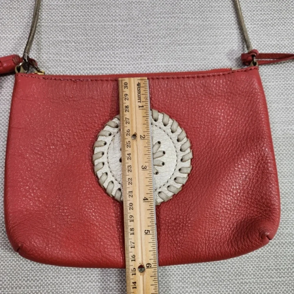 Jack Rogers Leather Small Crossbody Bag Tassel Metal Strap Deep Salmon Color